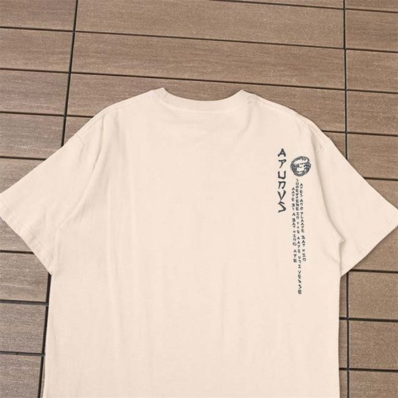 AAPE Monkey Head Wave Print Logo T-Shirt - Cream Short Sleeve - Picture 5 of 6